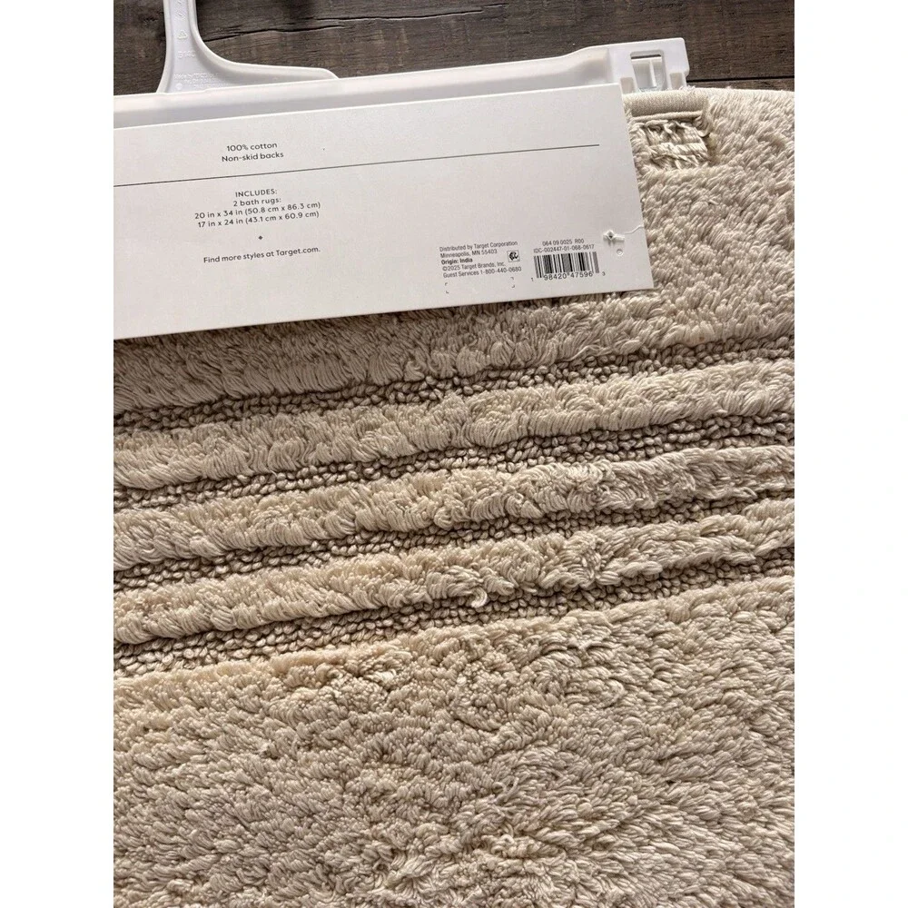 2 PC. 1 set Threshold Performance Plus Bath Rugs non skid 100% cotton